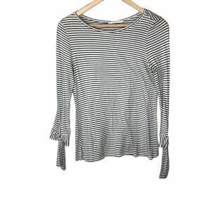 Striped White and Black Long Sleeves Tie Knot Shirt Top Size Medium